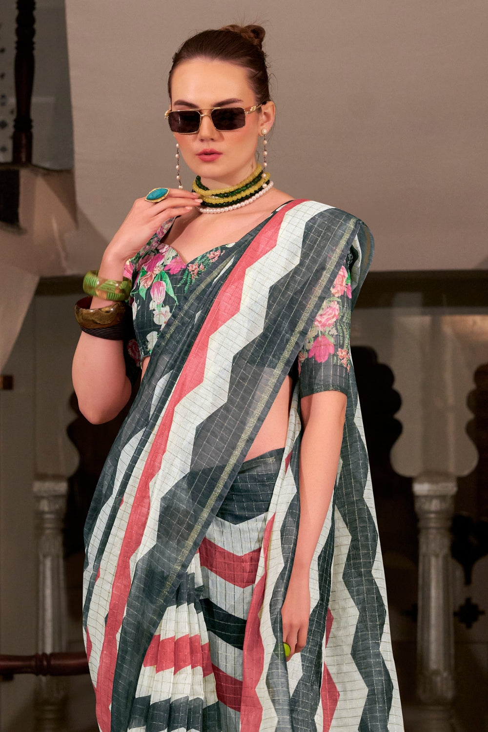 Multi Linen Cotton Silk Saree