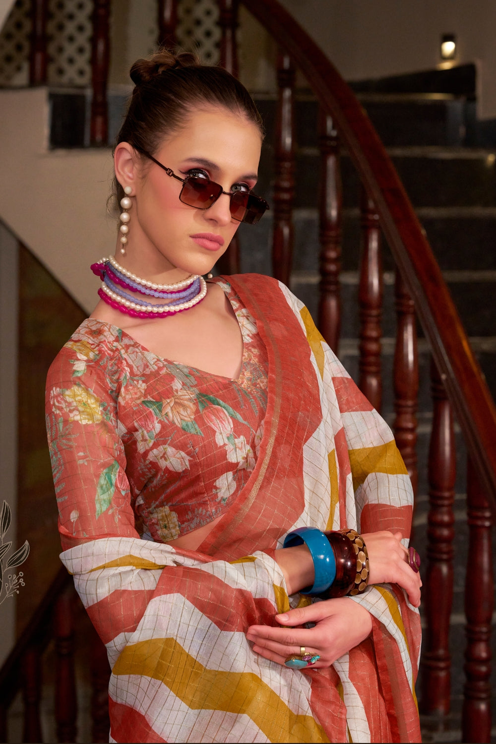 Multi Linen Cotton Silk Saree
