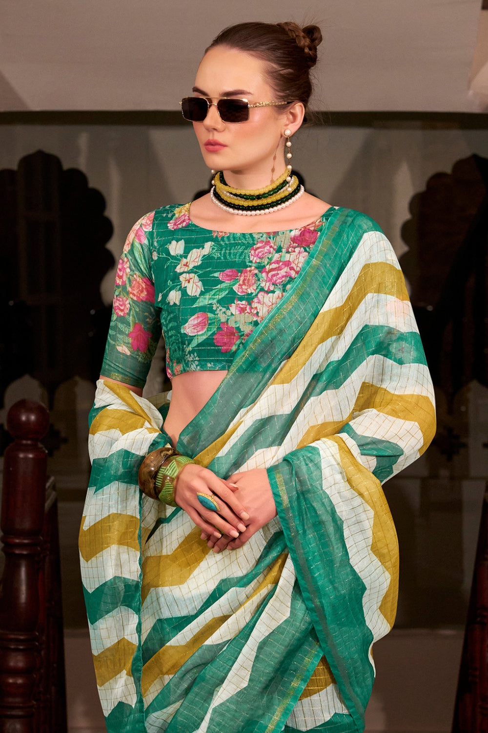 Multi Linen Cotton Silk Saree