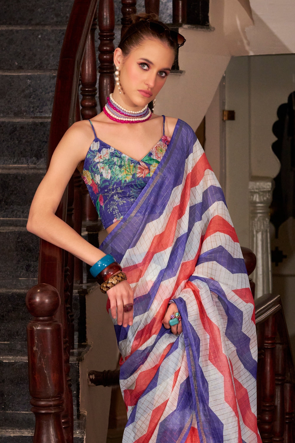 Multi Linen Cotton Silk Saree