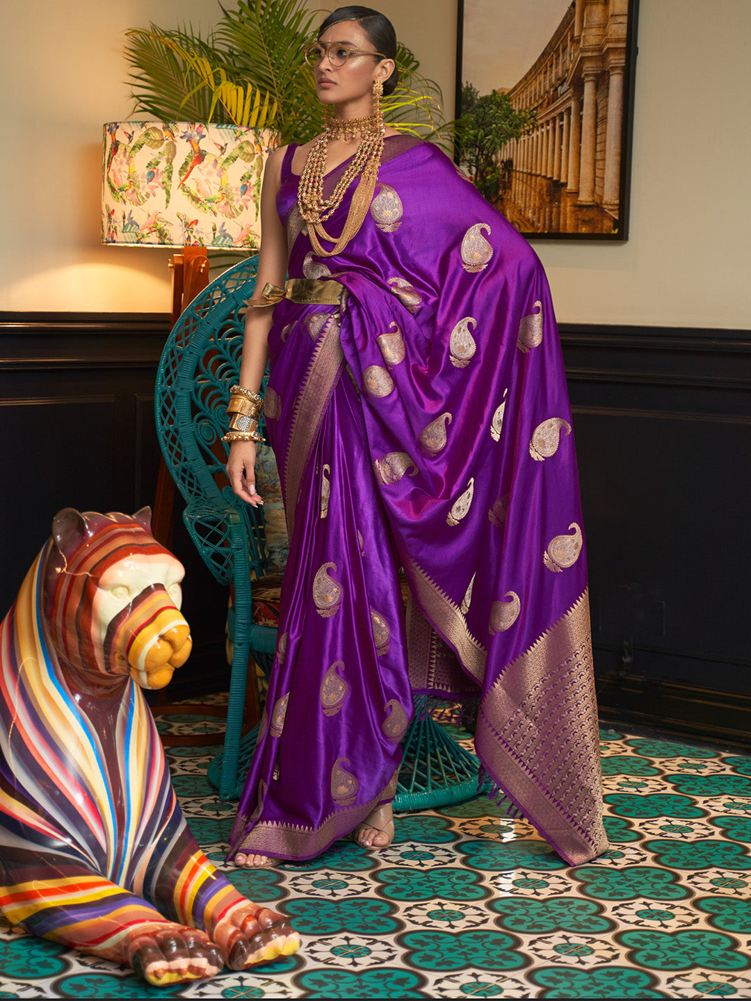 Wine Purple Satin Silk Saree