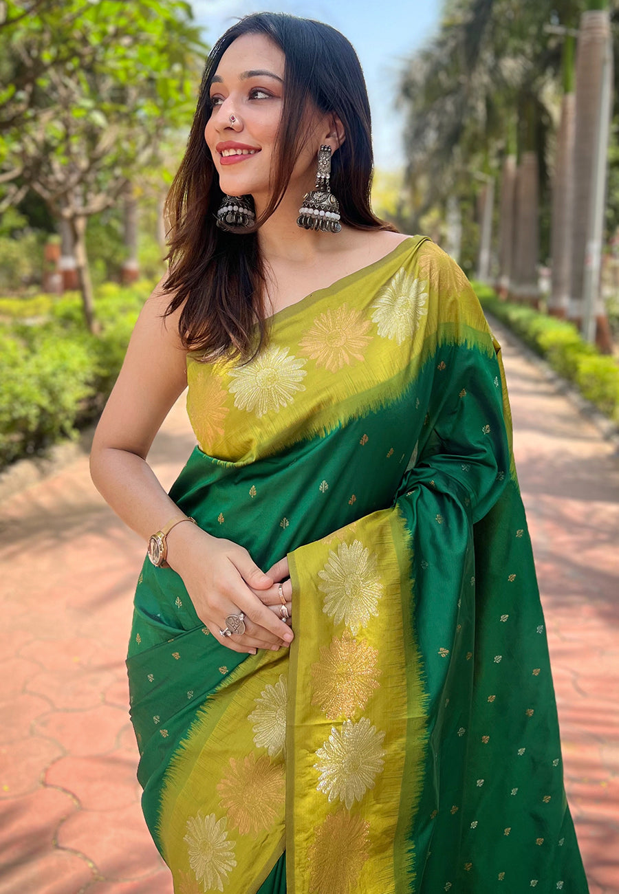 Green Soft Silk Floral Saree