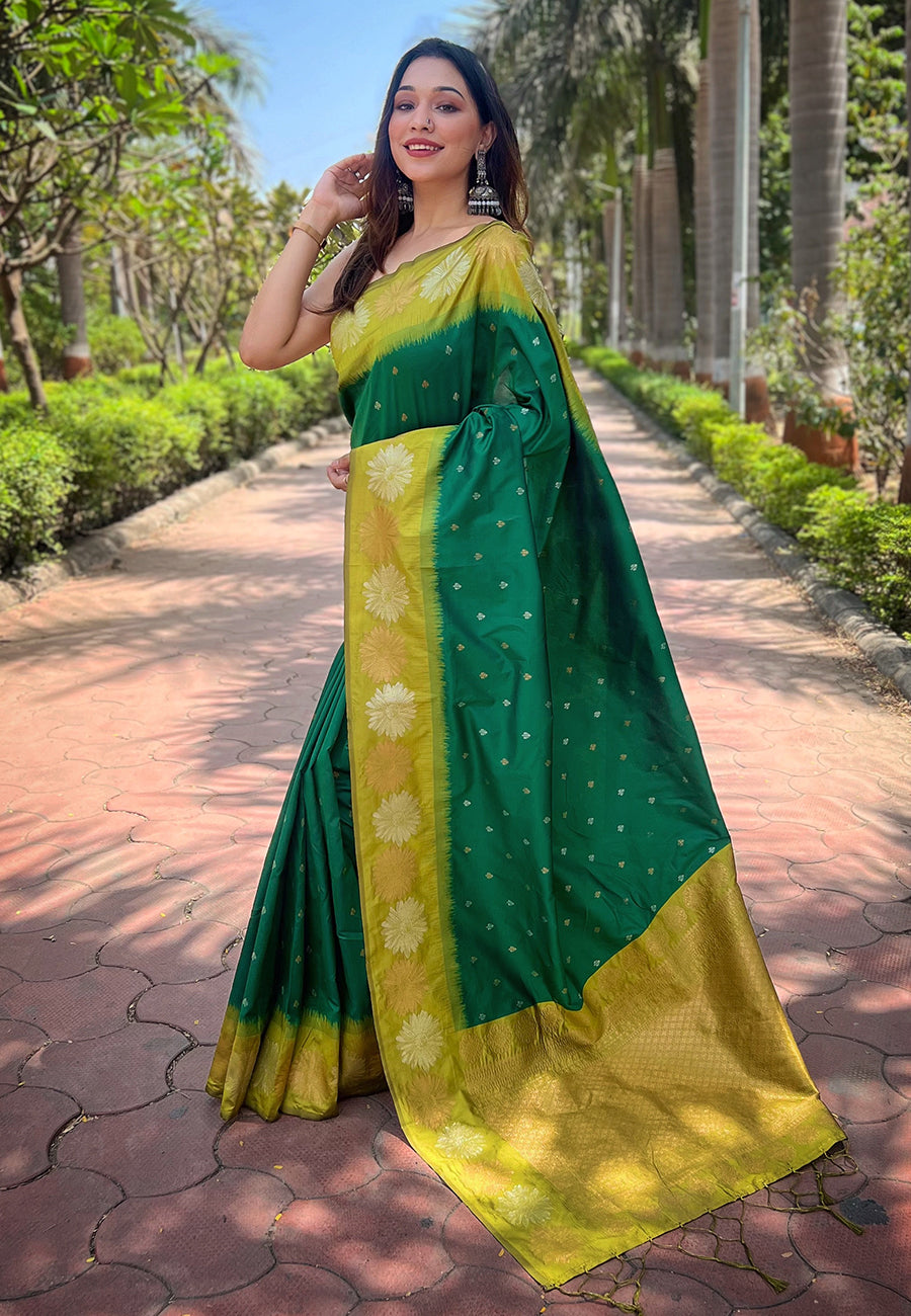 Green Soft Silk Floral Saree