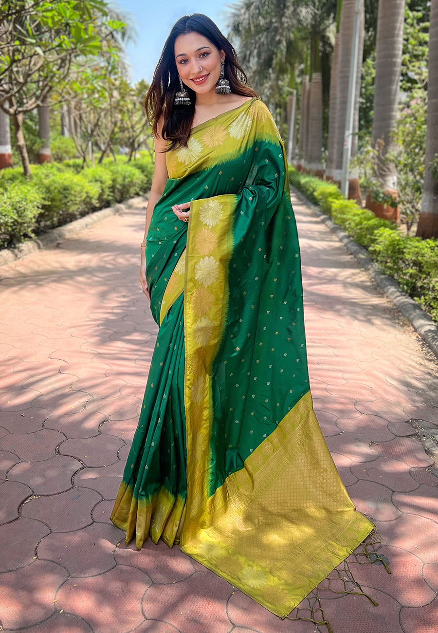 Green Soft Silk Floral Saree