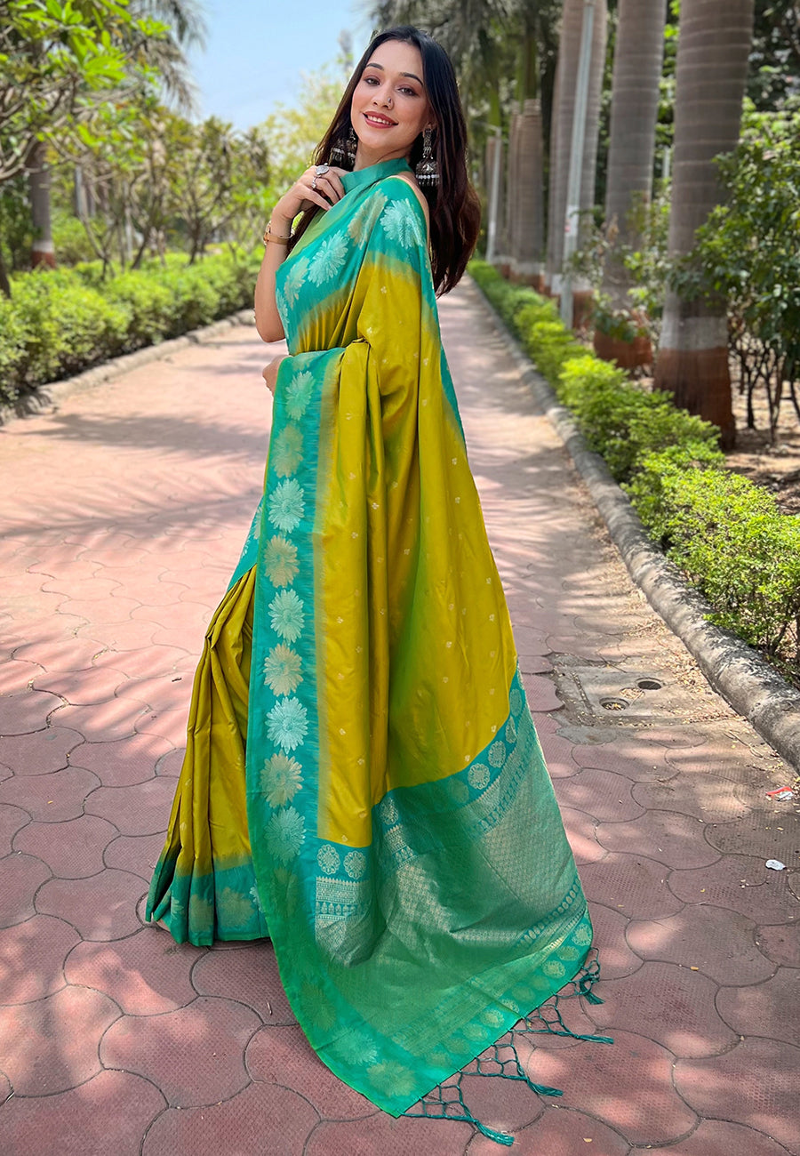 Mehendi Soft Silk Floral Saree