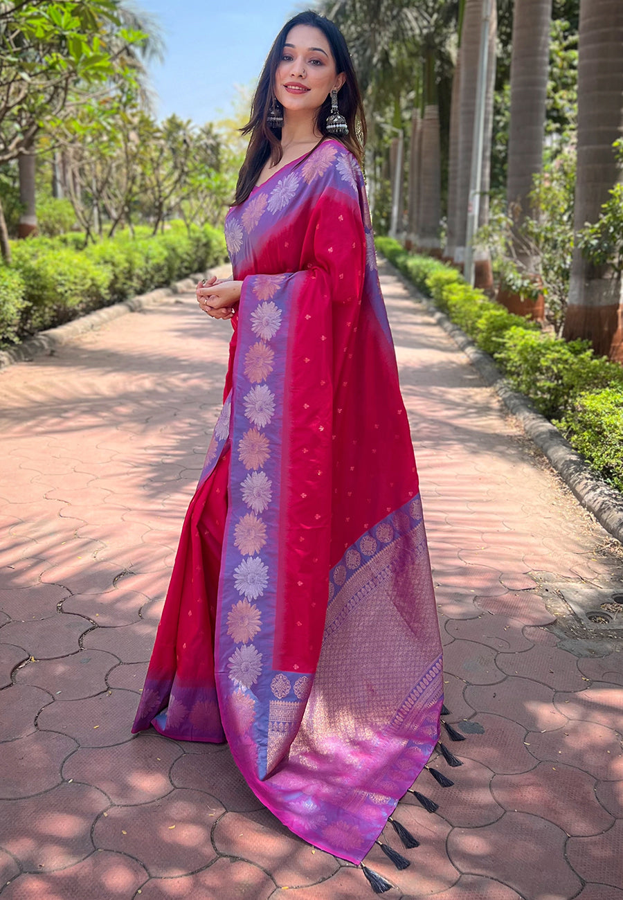 Pink Soft Silk Floral Saree