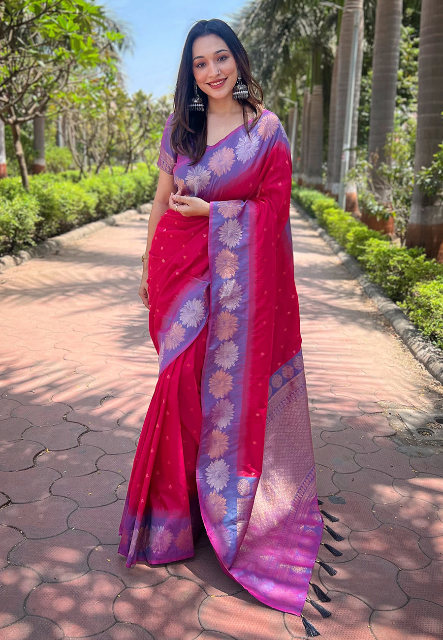 Pink Soft Silk Floral Saree