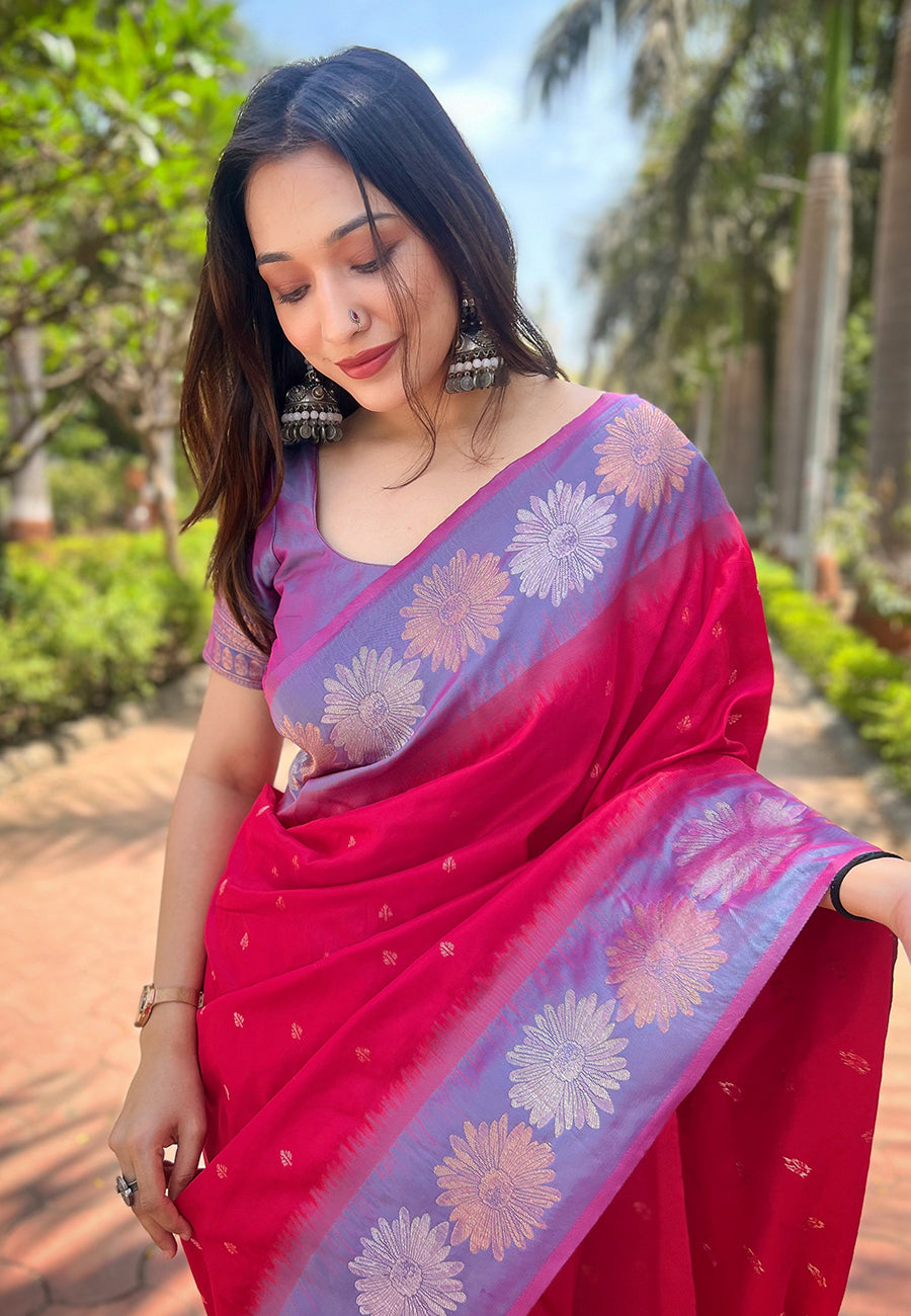 Pink Soft Silk Floral Saree
