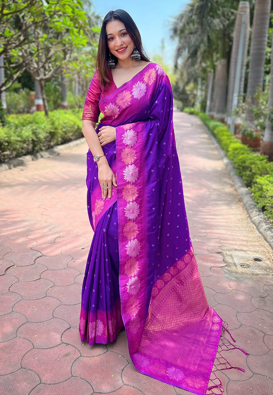 Purple Pink Soft Silk Floral Saree