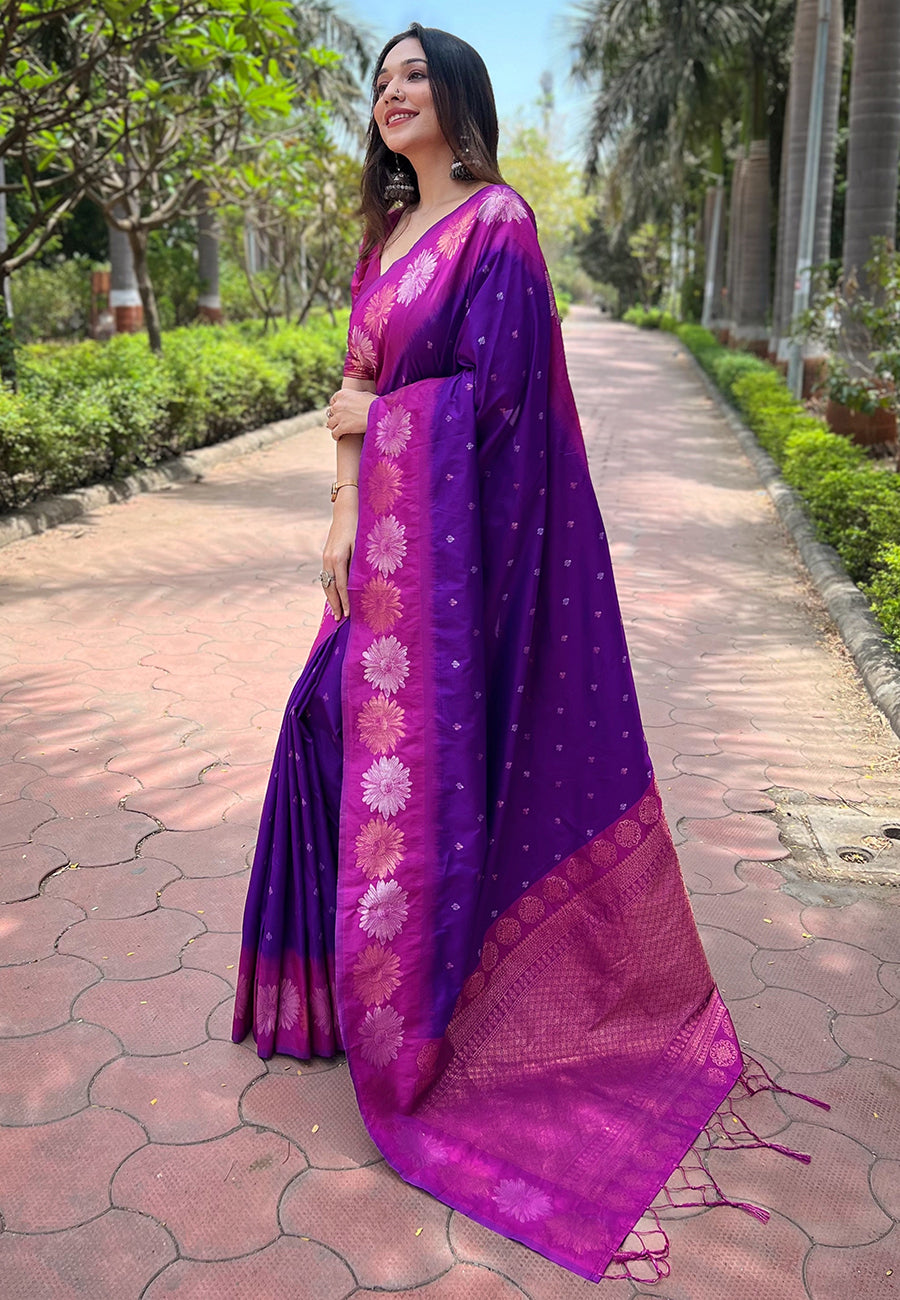 Purple Pink Soft Silk Floral Saree