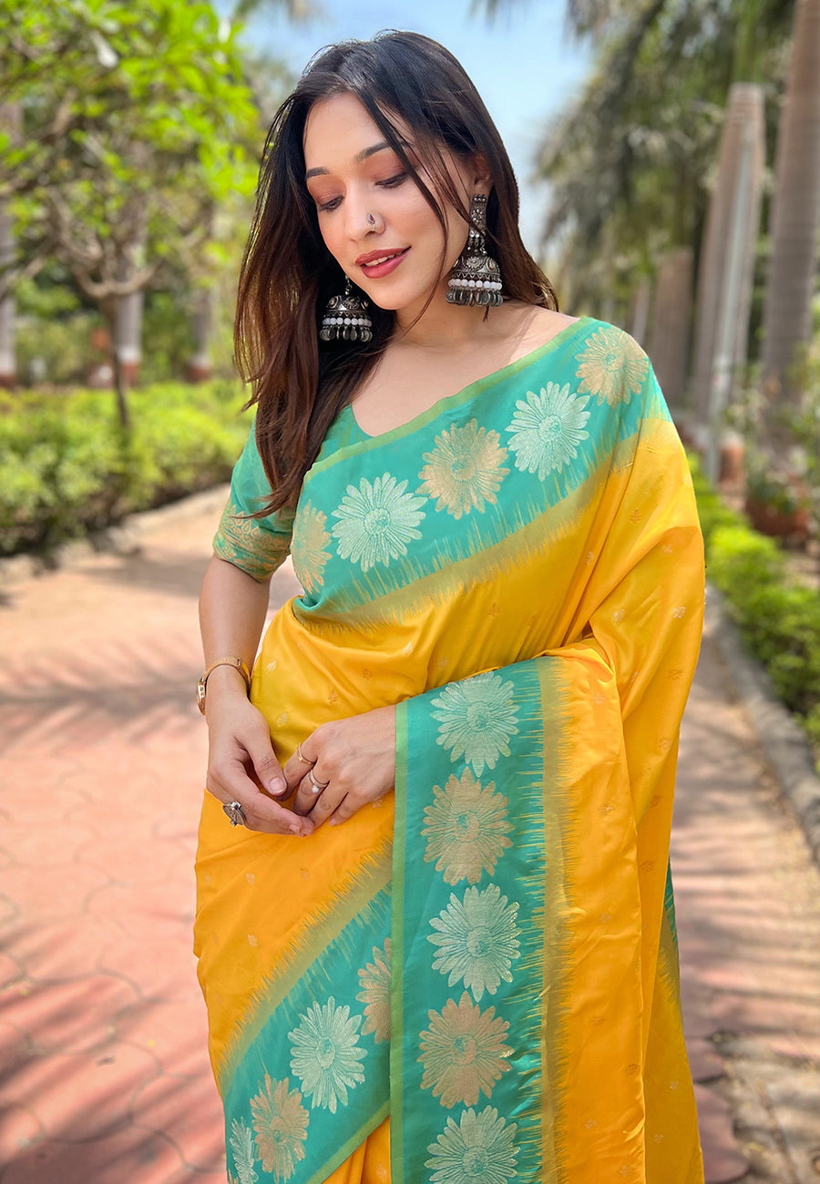 Yellow Soft Silk Floral Saree