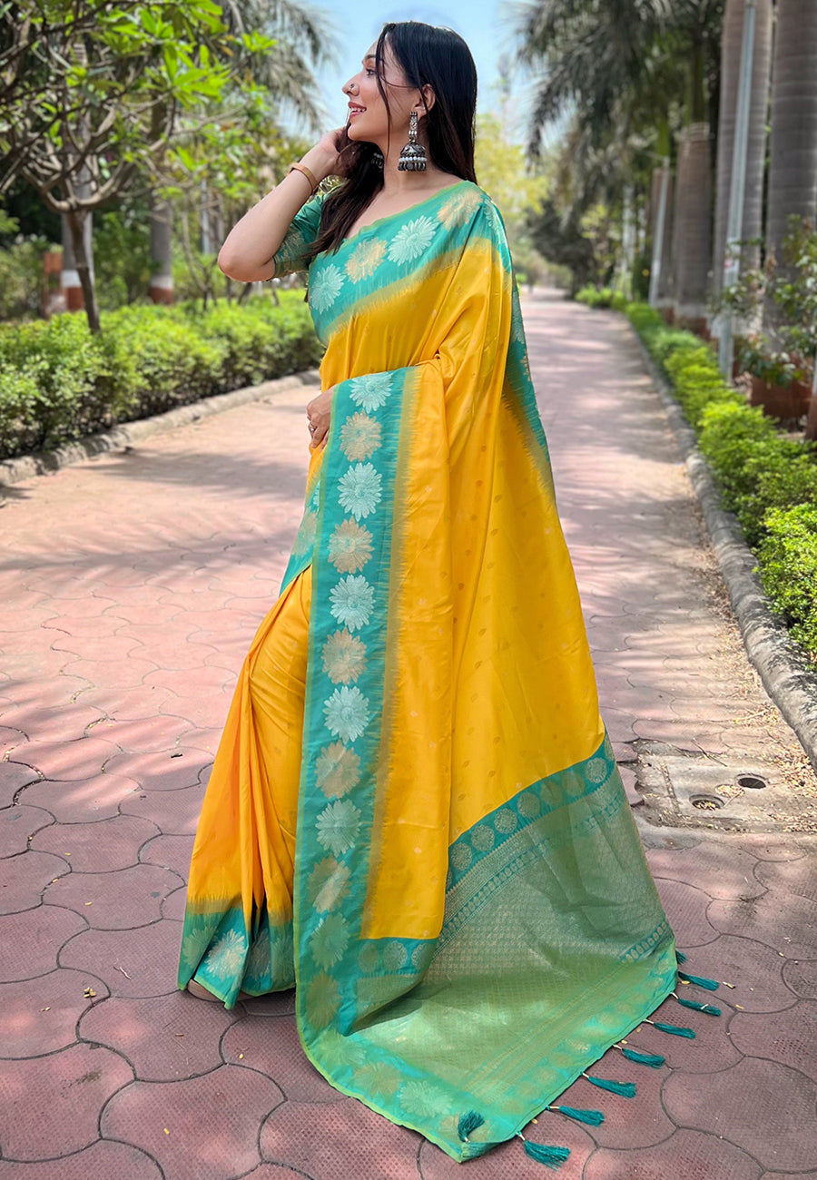 Yellow Soft Silk Floral Saree