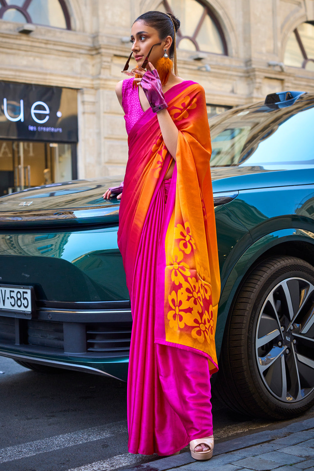 Pink Satin Silk Saree