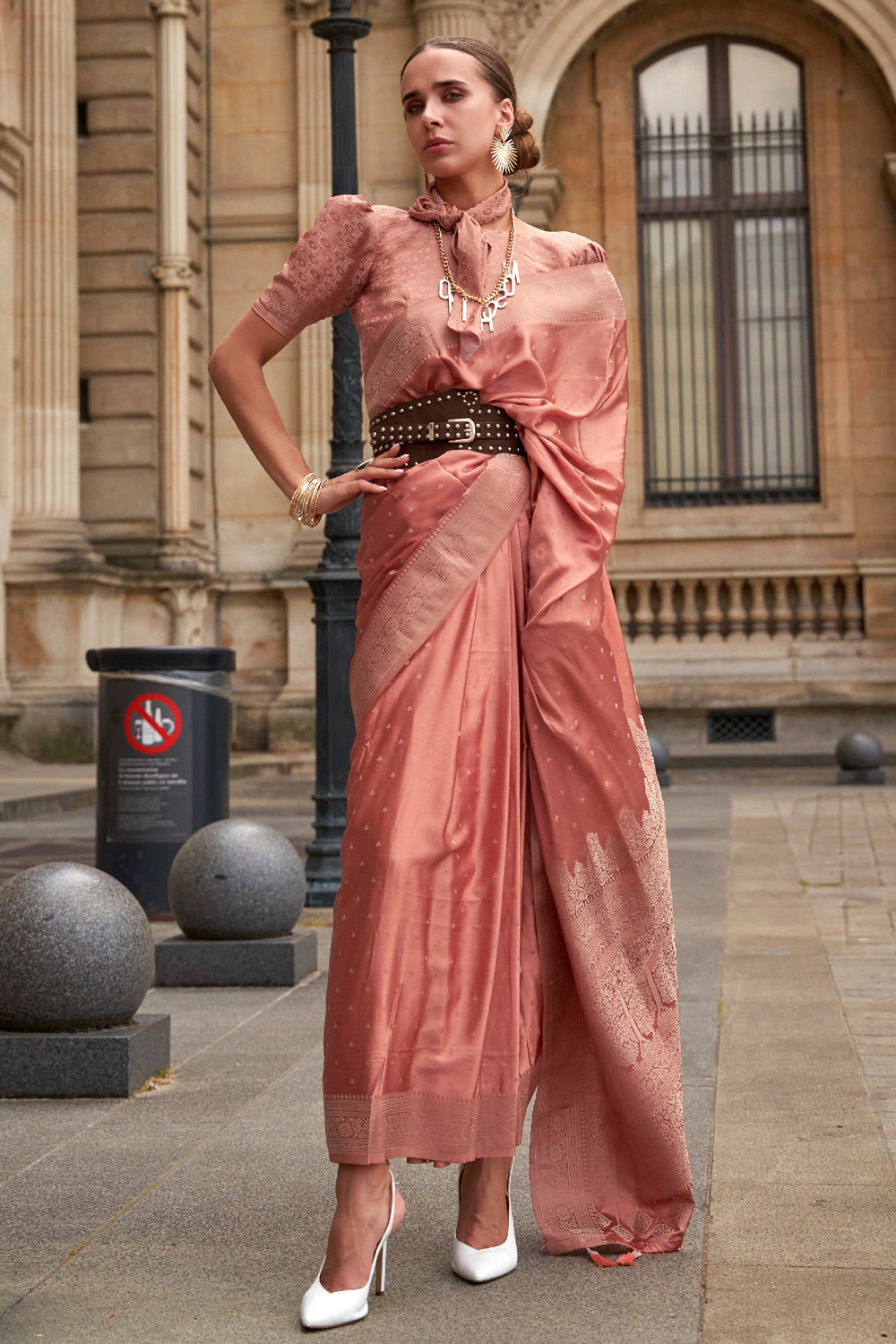 Peach Banarasi Silk Saree