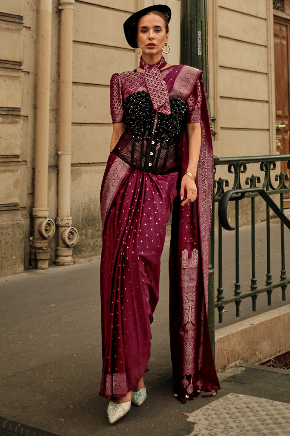 Akshaya In Wine Banarasi Silk Saree