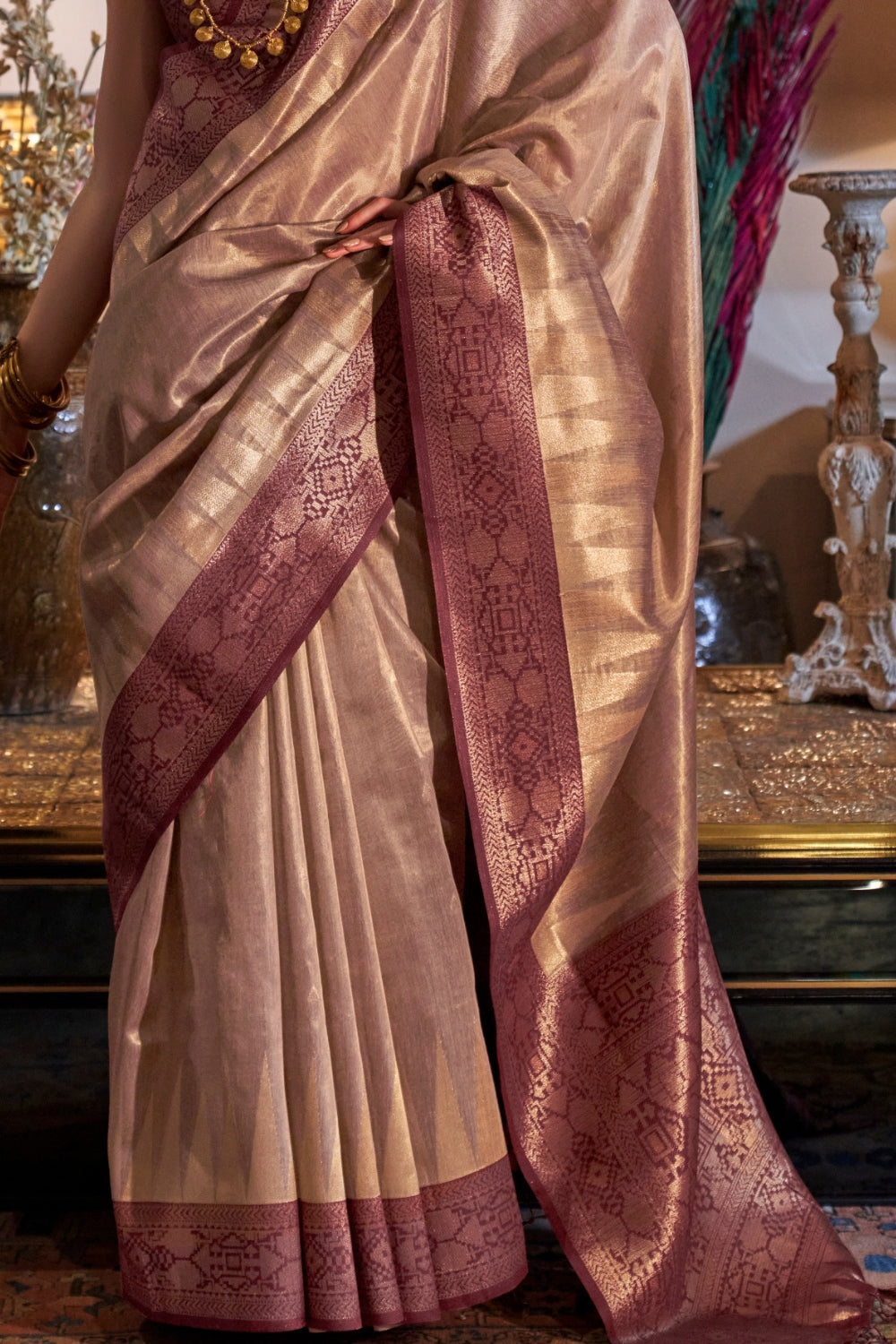 Golden Zari Tissue Saree