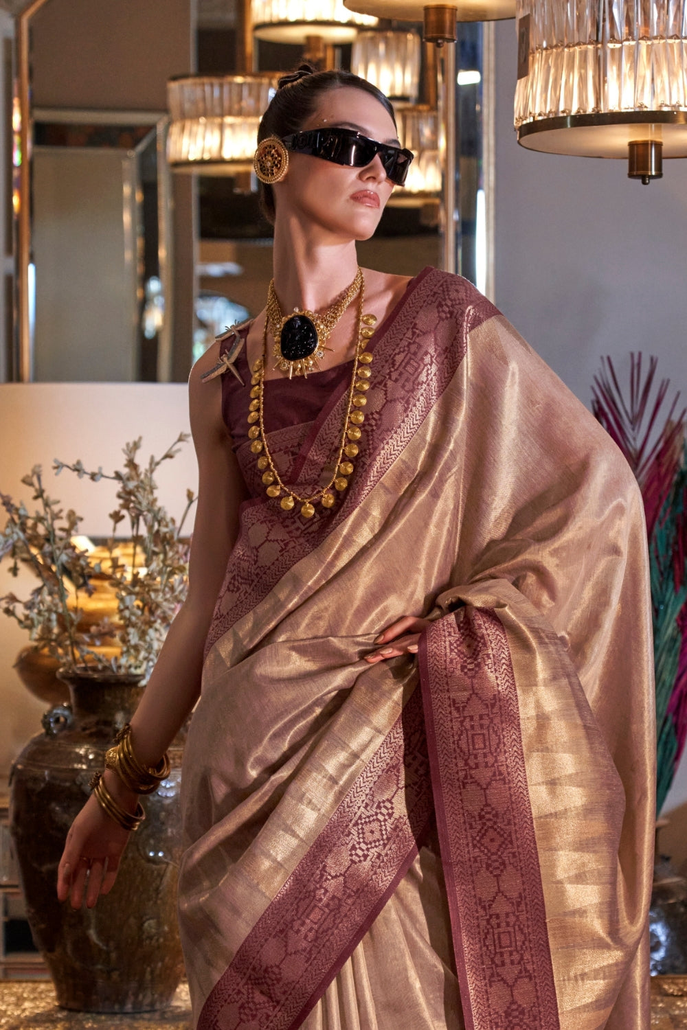 Golden Zari Tissue Saree