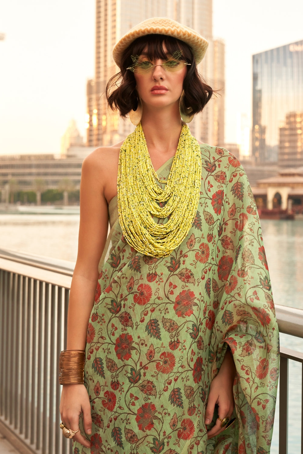 Light Green Printed Tissue Saree