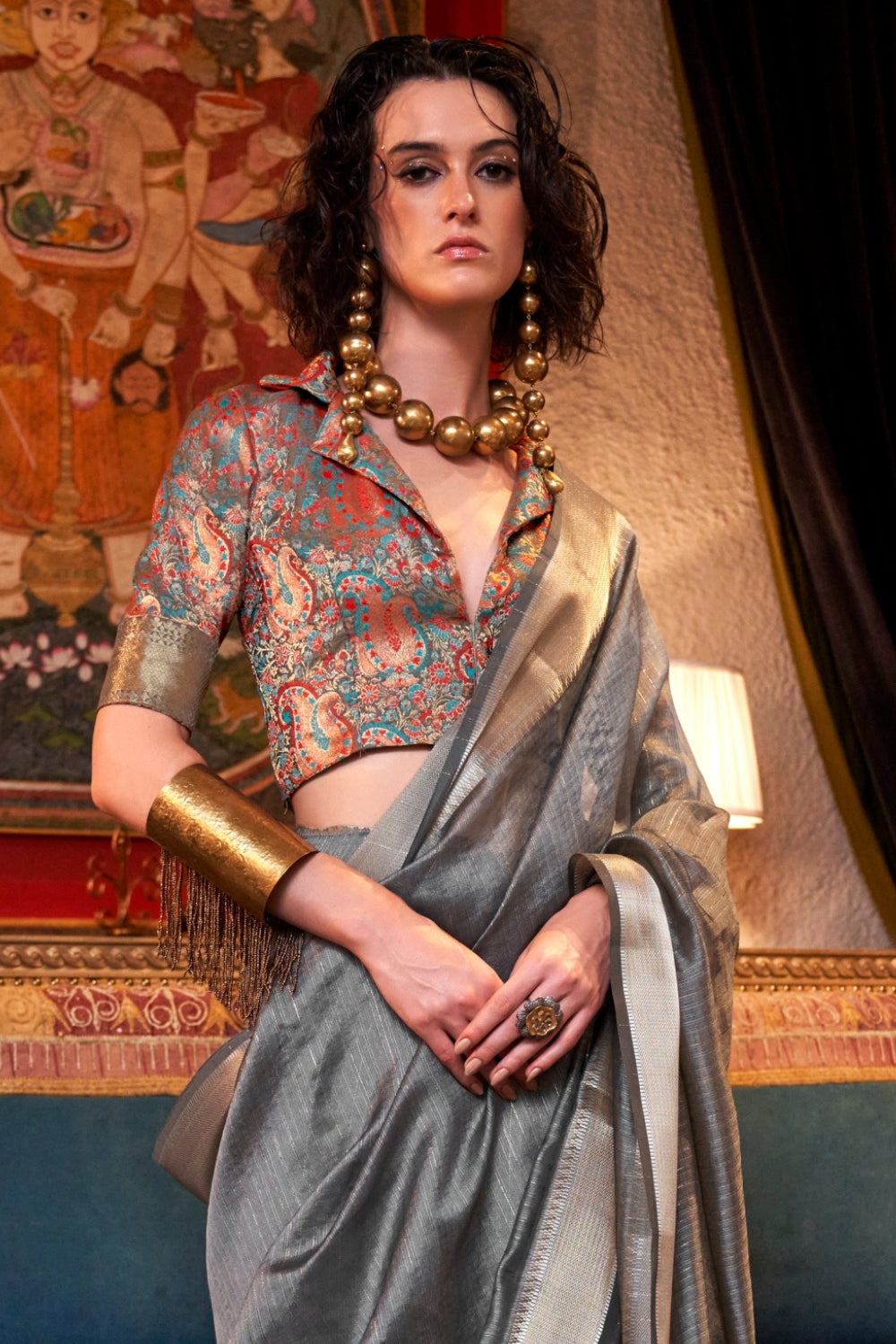 Grey Moss Chiffon Saree