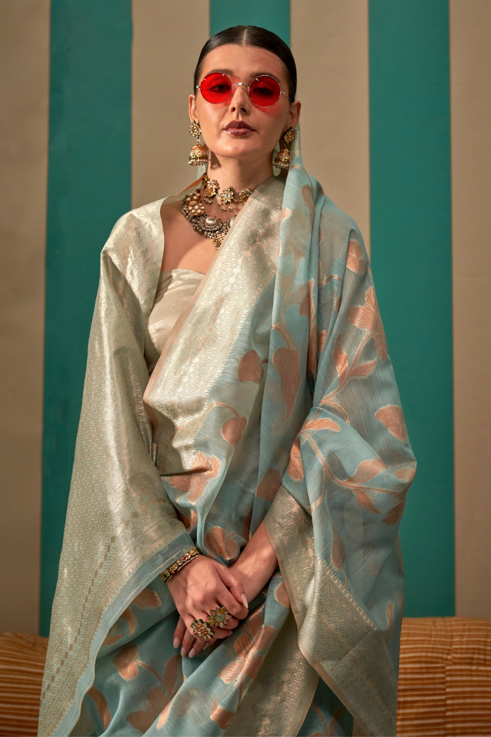 Sky Blue Linen Saree