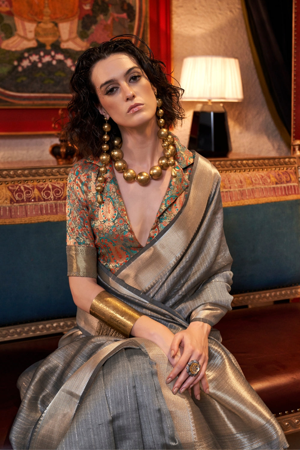 Grey Moss Chiffon Saree