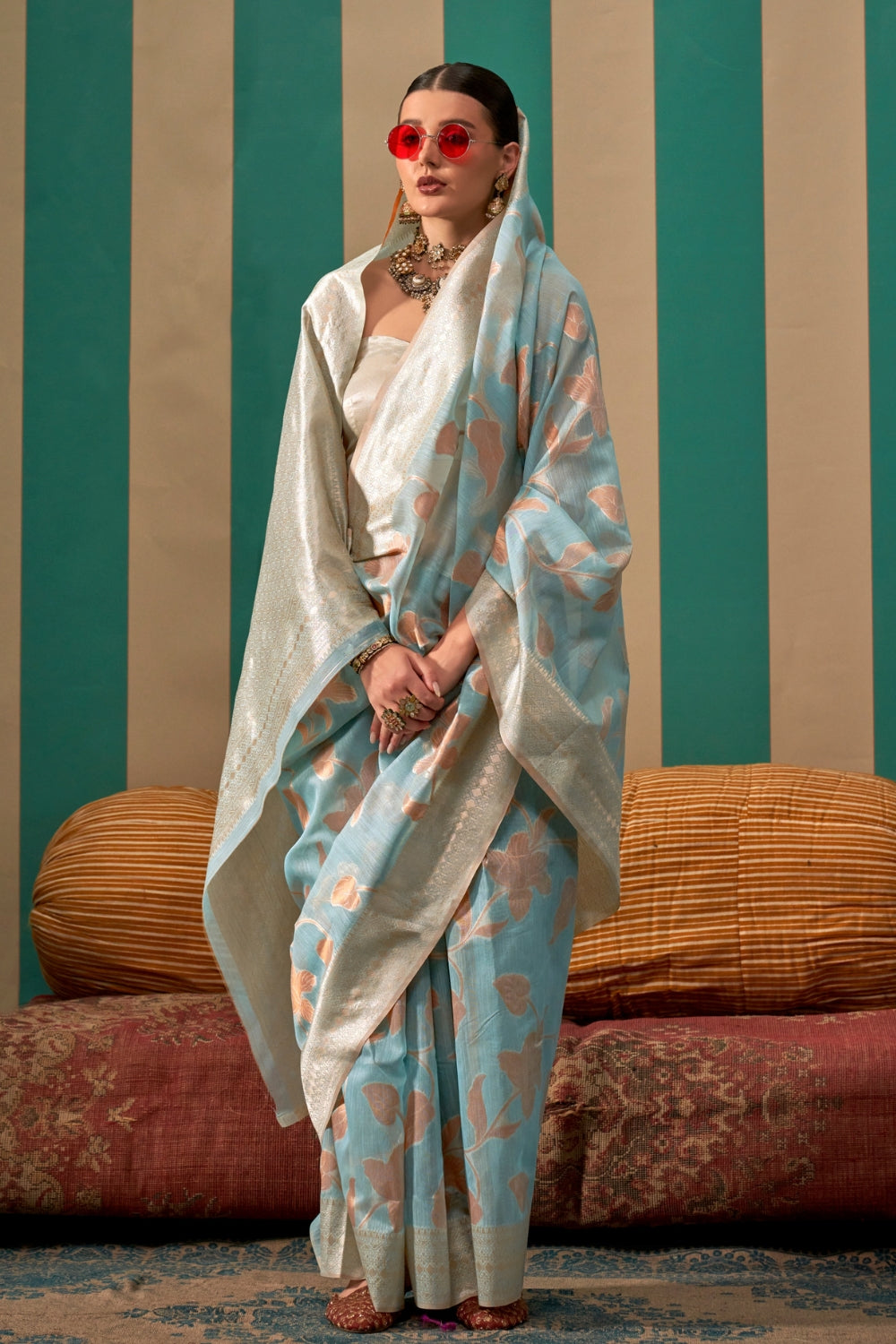 Sky Blue Linen Saree