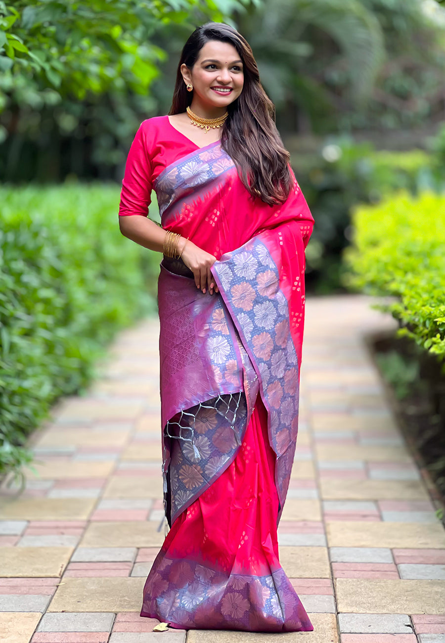 Fuscia Pink Soft Silk Saree