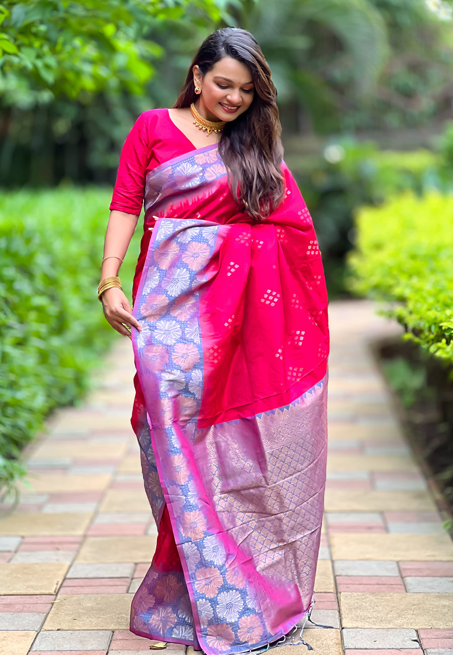 Fuscia Pink Soft Silk Saree
