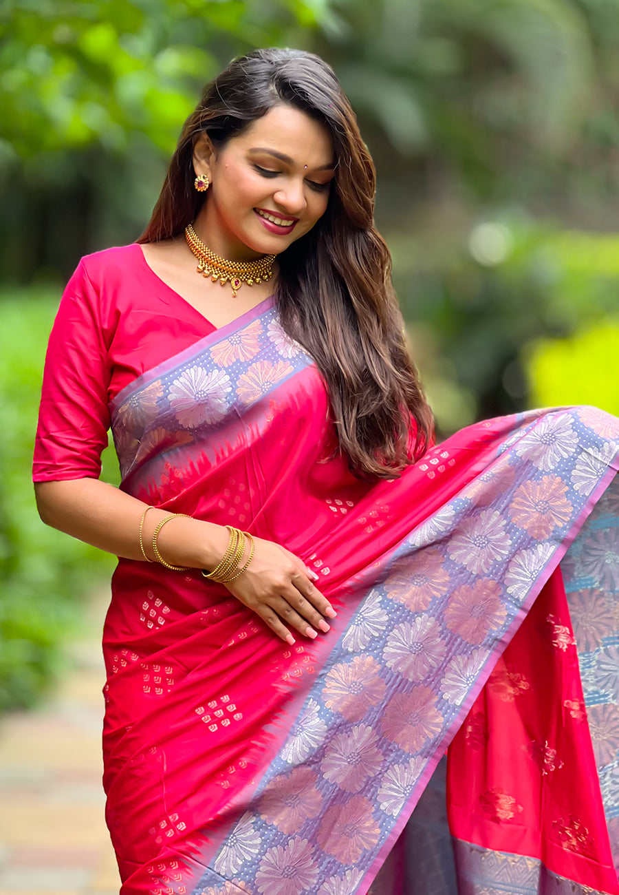 Fuscia Pink Soft Silk Saree