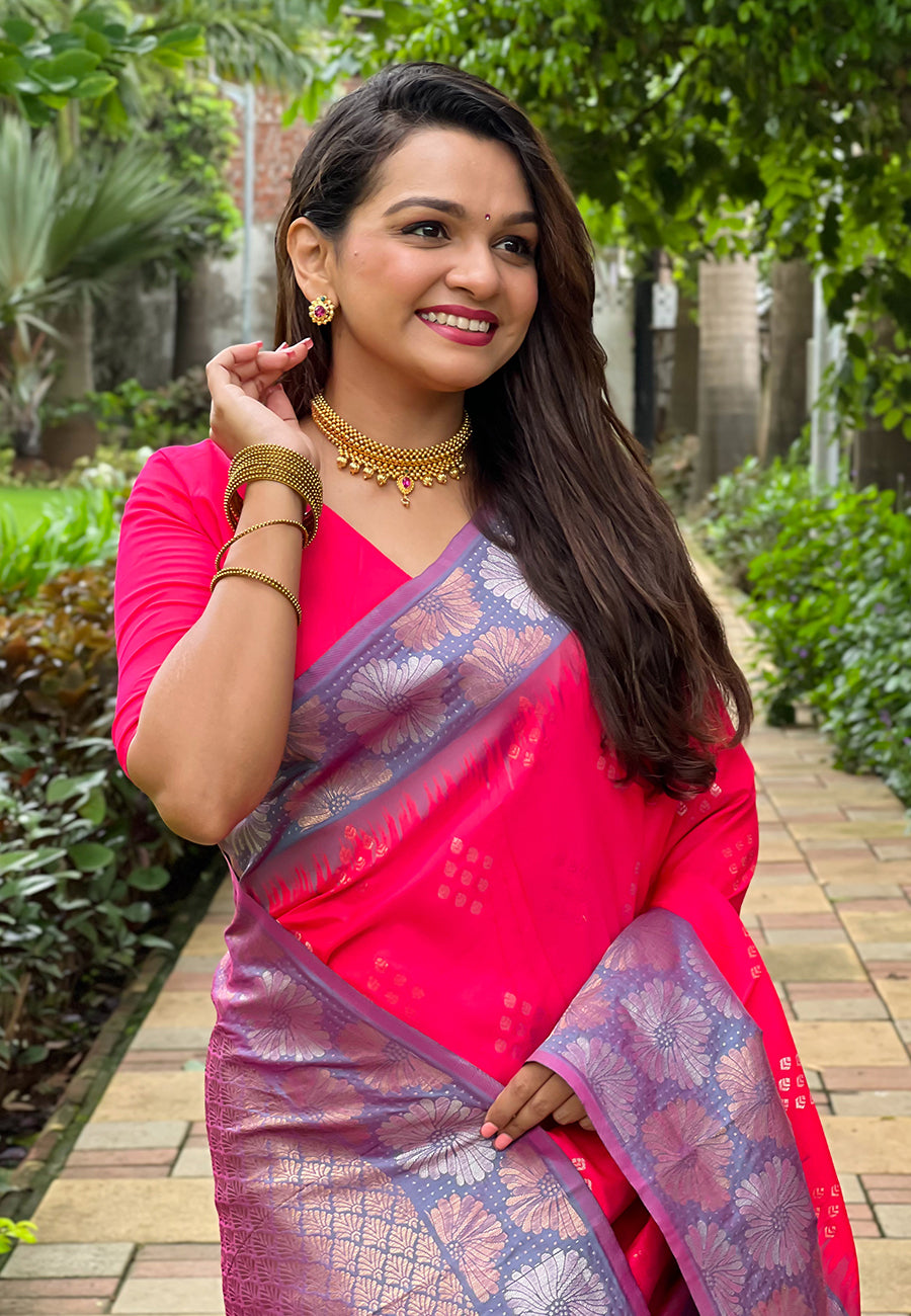 Fuscia Pink Soft Silk Saree