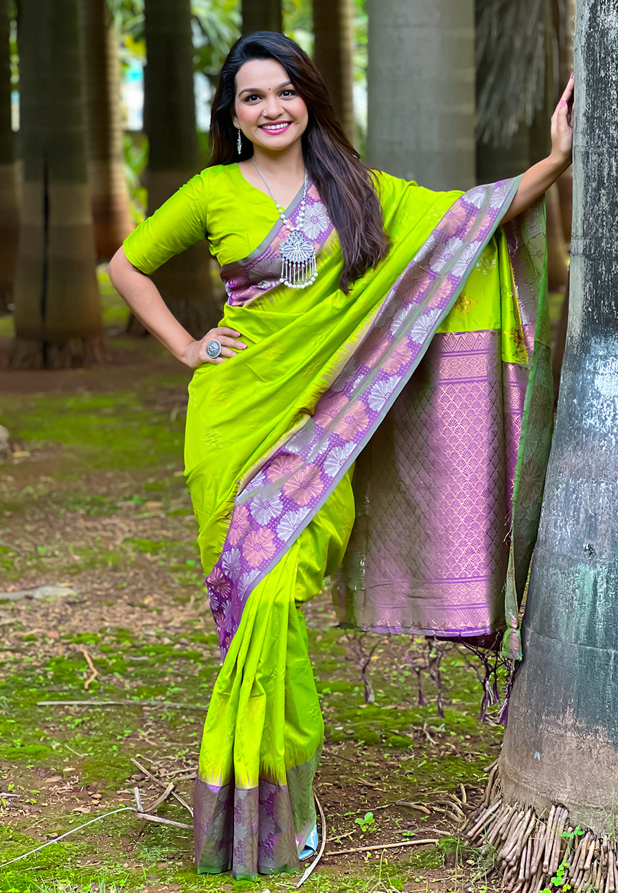 Pista Green Soft Silk Saree