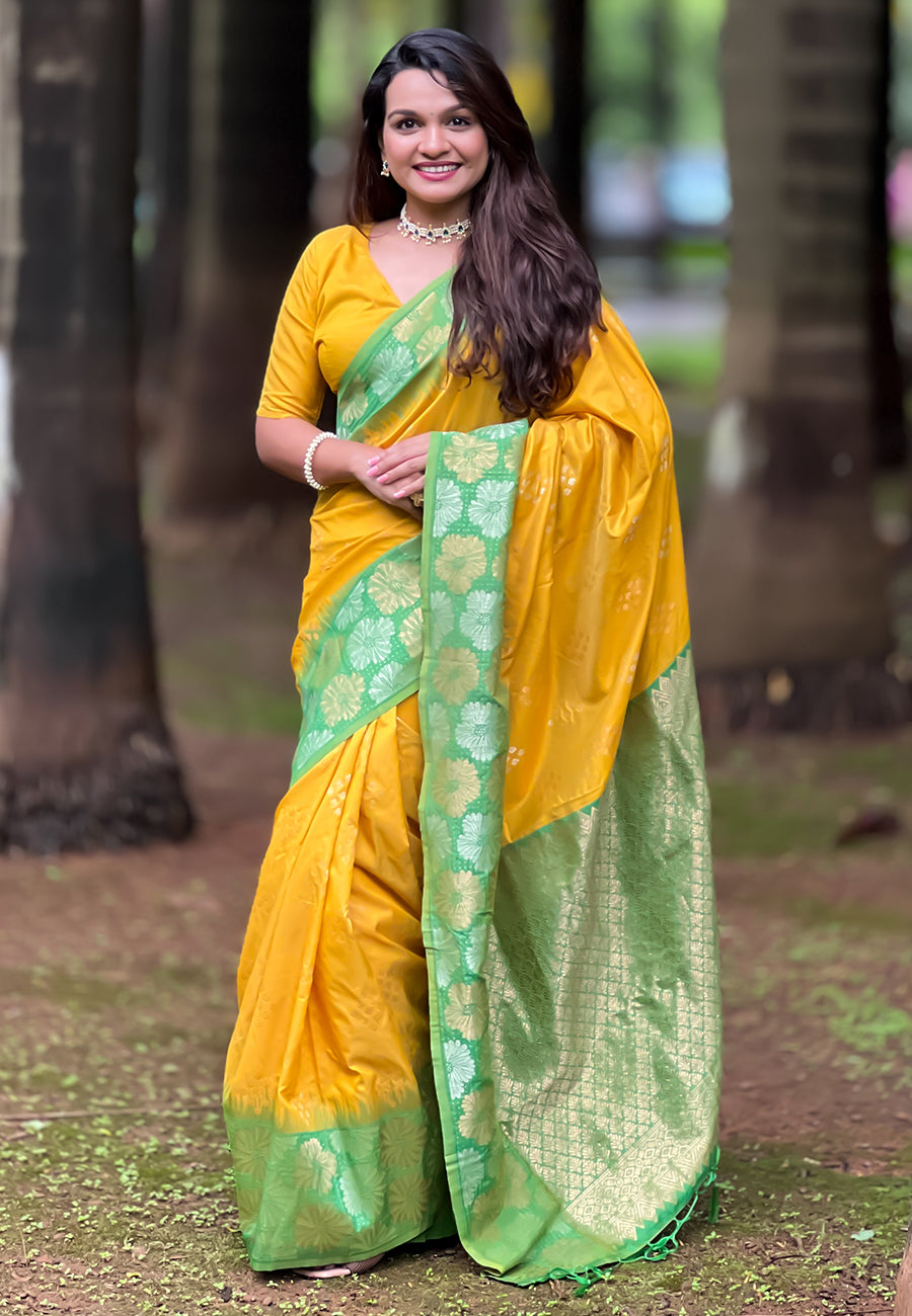 Banana Yellow Soft Silk Saree