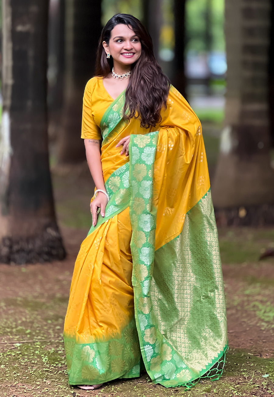 Banana Yellow Soft Silk Saree