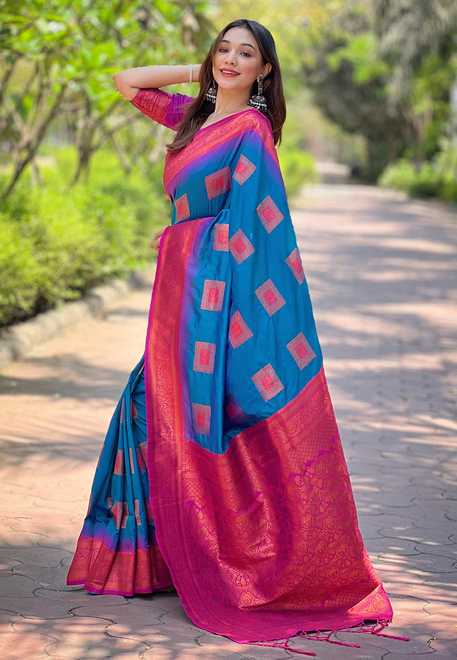 BLUE BANARASI SILK BLEND SAREE