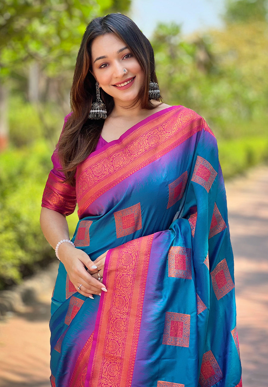 BLUE BANARASI SILK BLEND SAREE