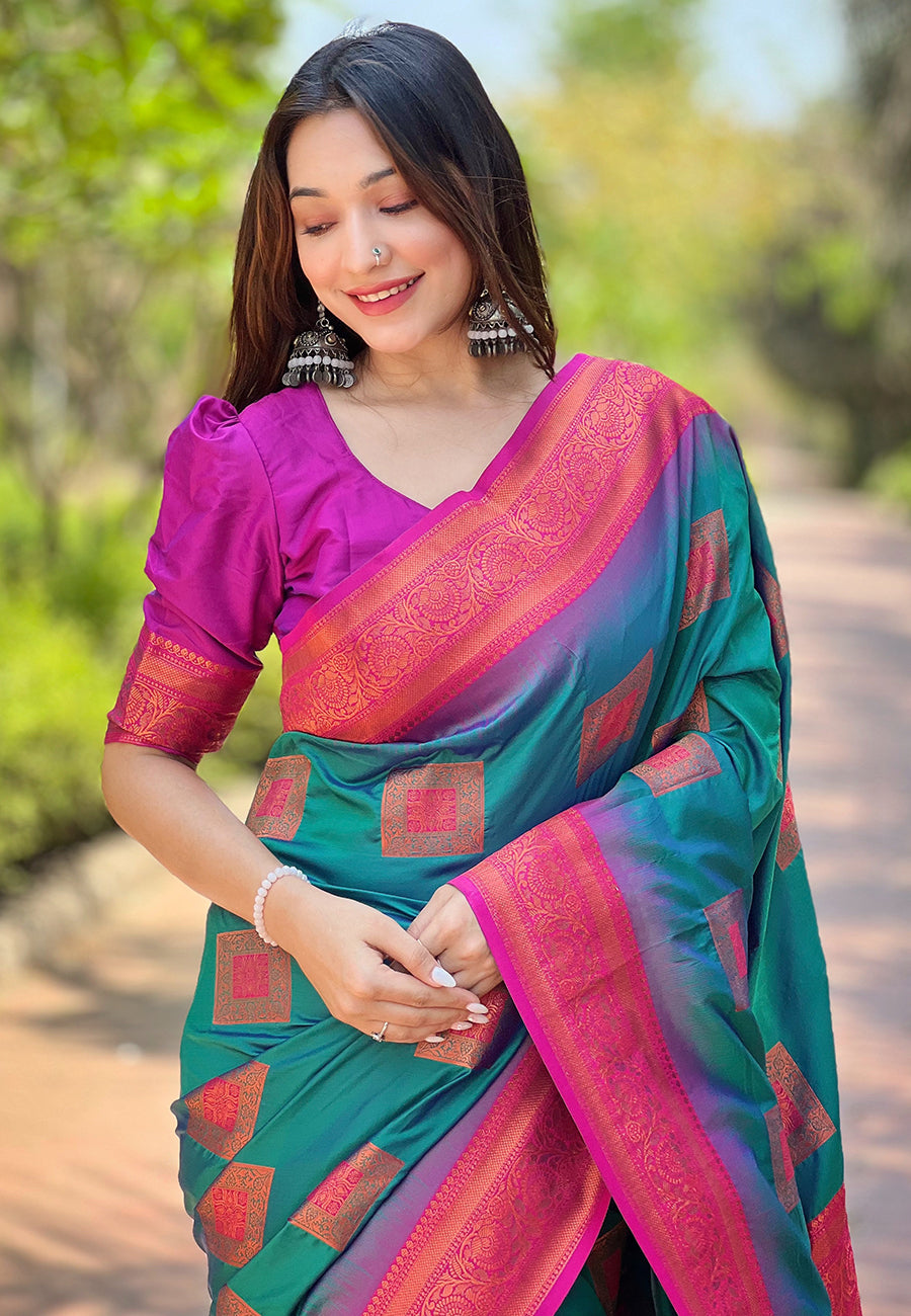 GREEN BANARASI SILK BLEND SAREE