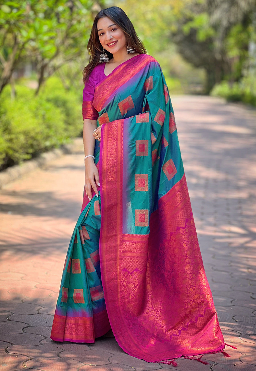 GREEN BANARASI SILK BLEND SAREE