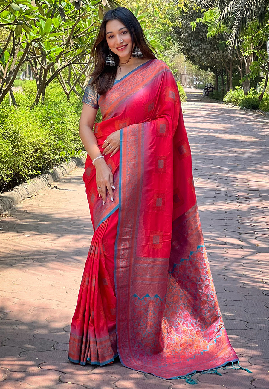 PINK BANARASI SILK BLEND SAREE