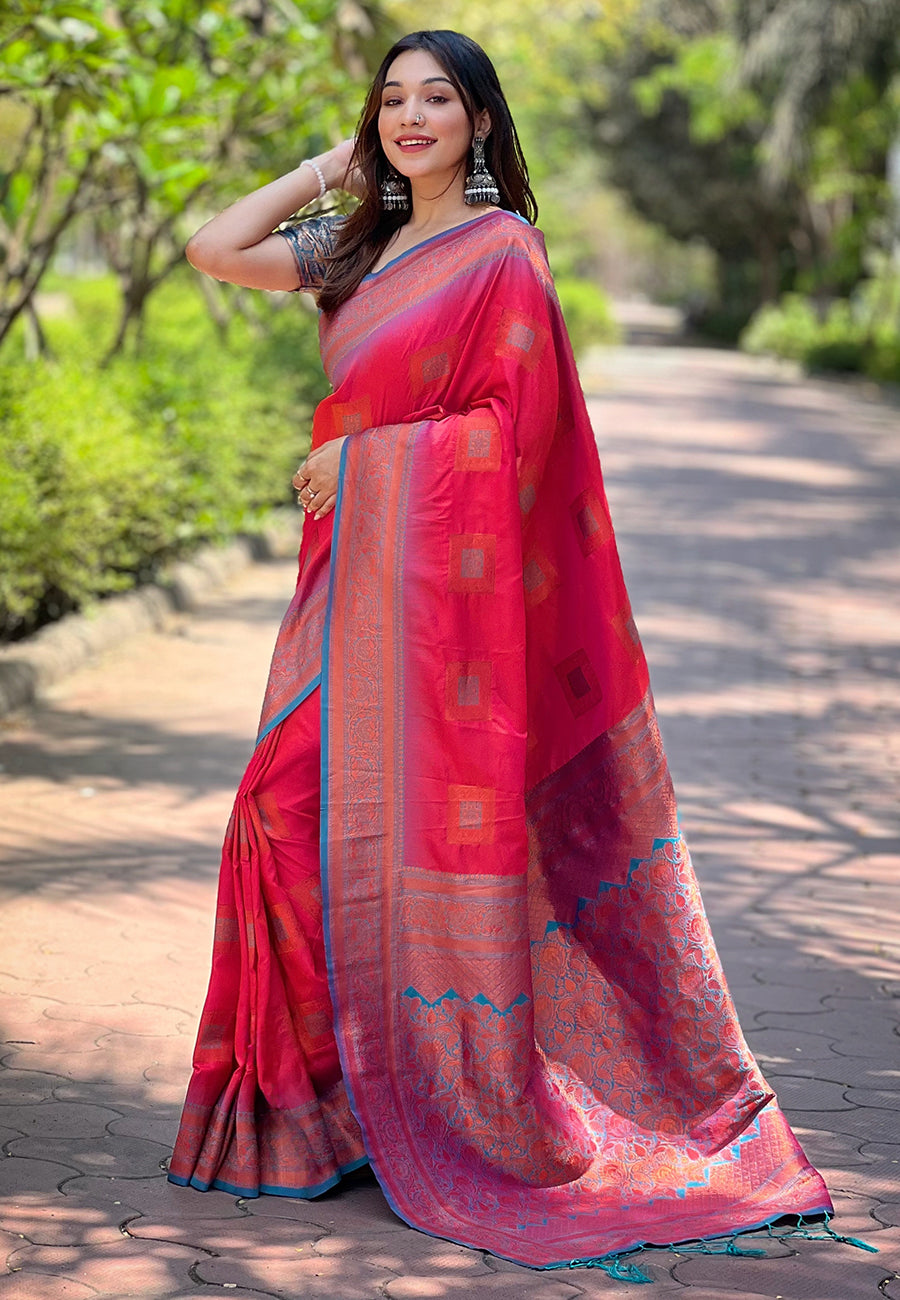 PINK BANARASI SILK BLEND SAREE