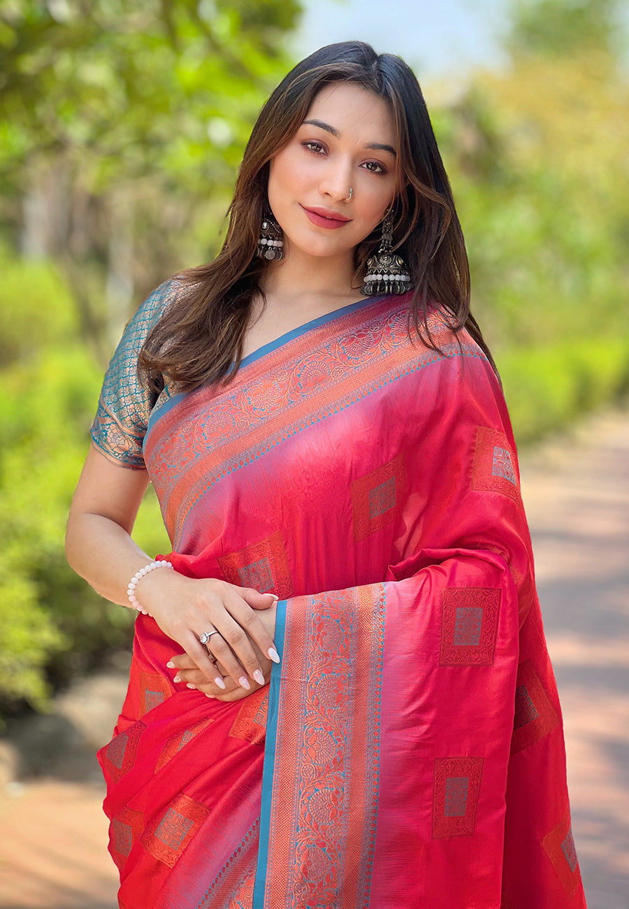 PINK BANARASI SILK BLEND SAREE