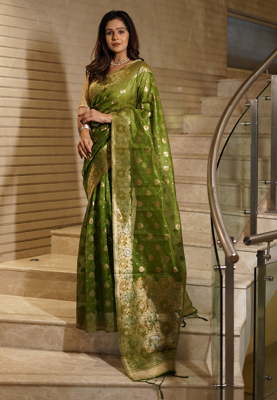 MEHENDI BANARASI SILK BLEND SAREE