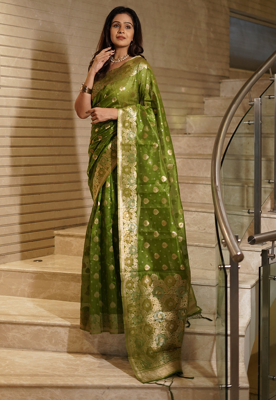 MEHENDI BANARASI SILK BLEND SAREE