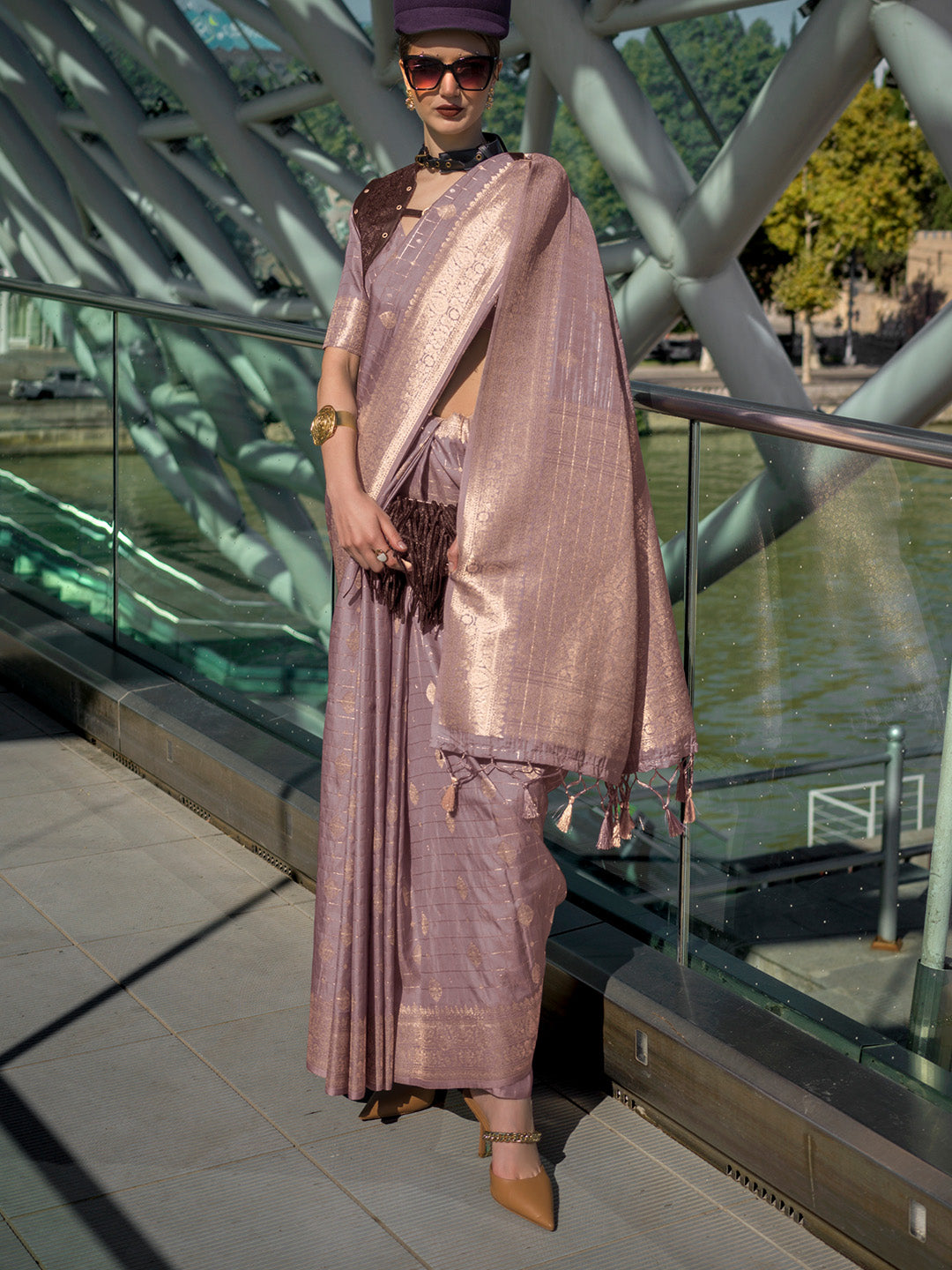 Peach Katan Silk Saree