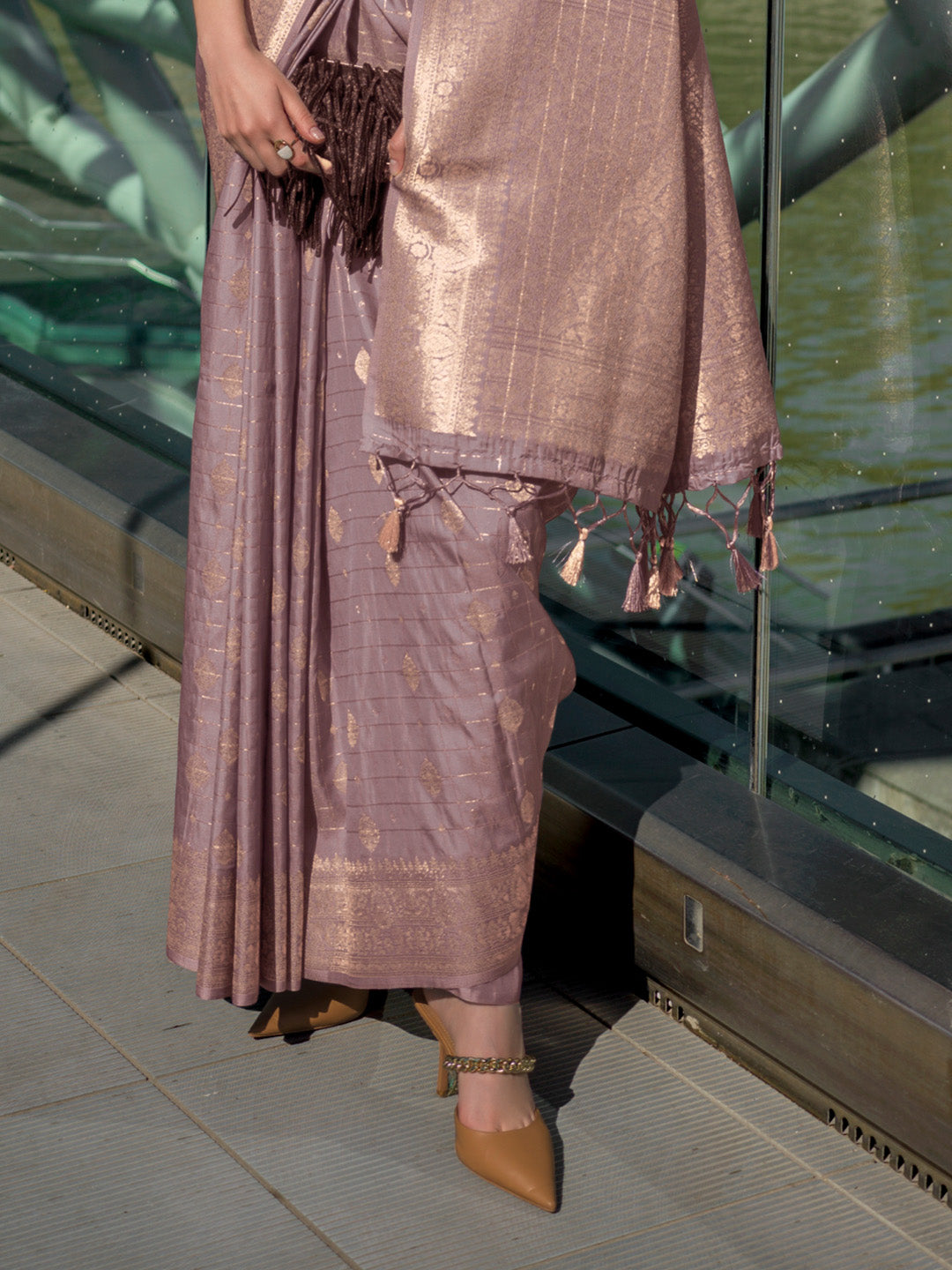 Peach Katan Silk Saree