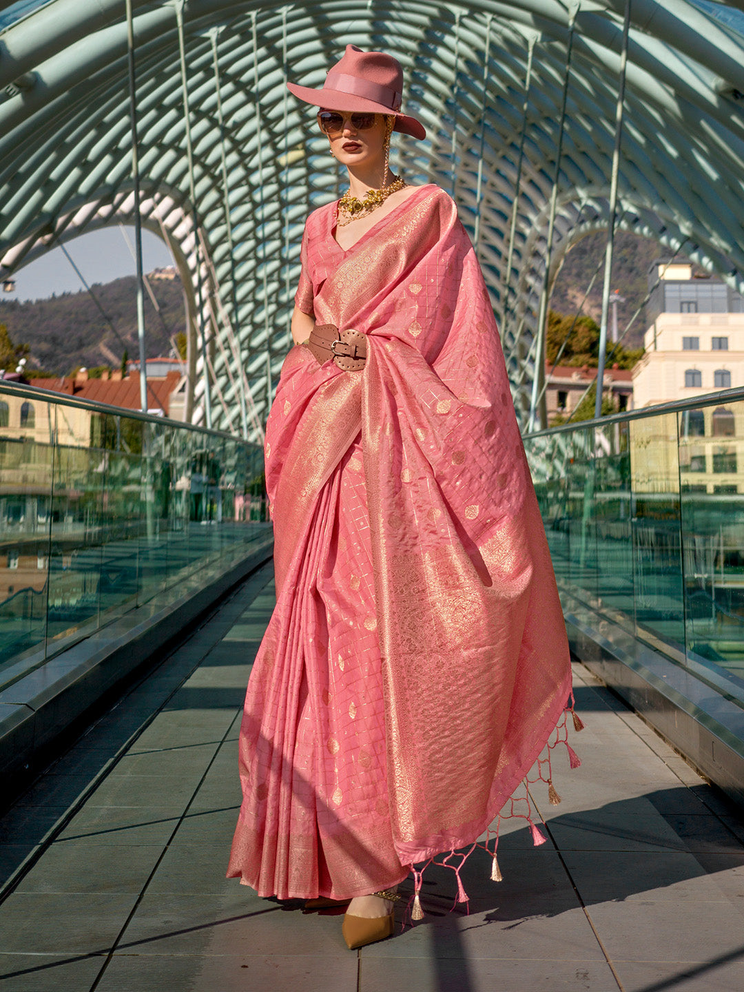 Pink Katan Silk Saree