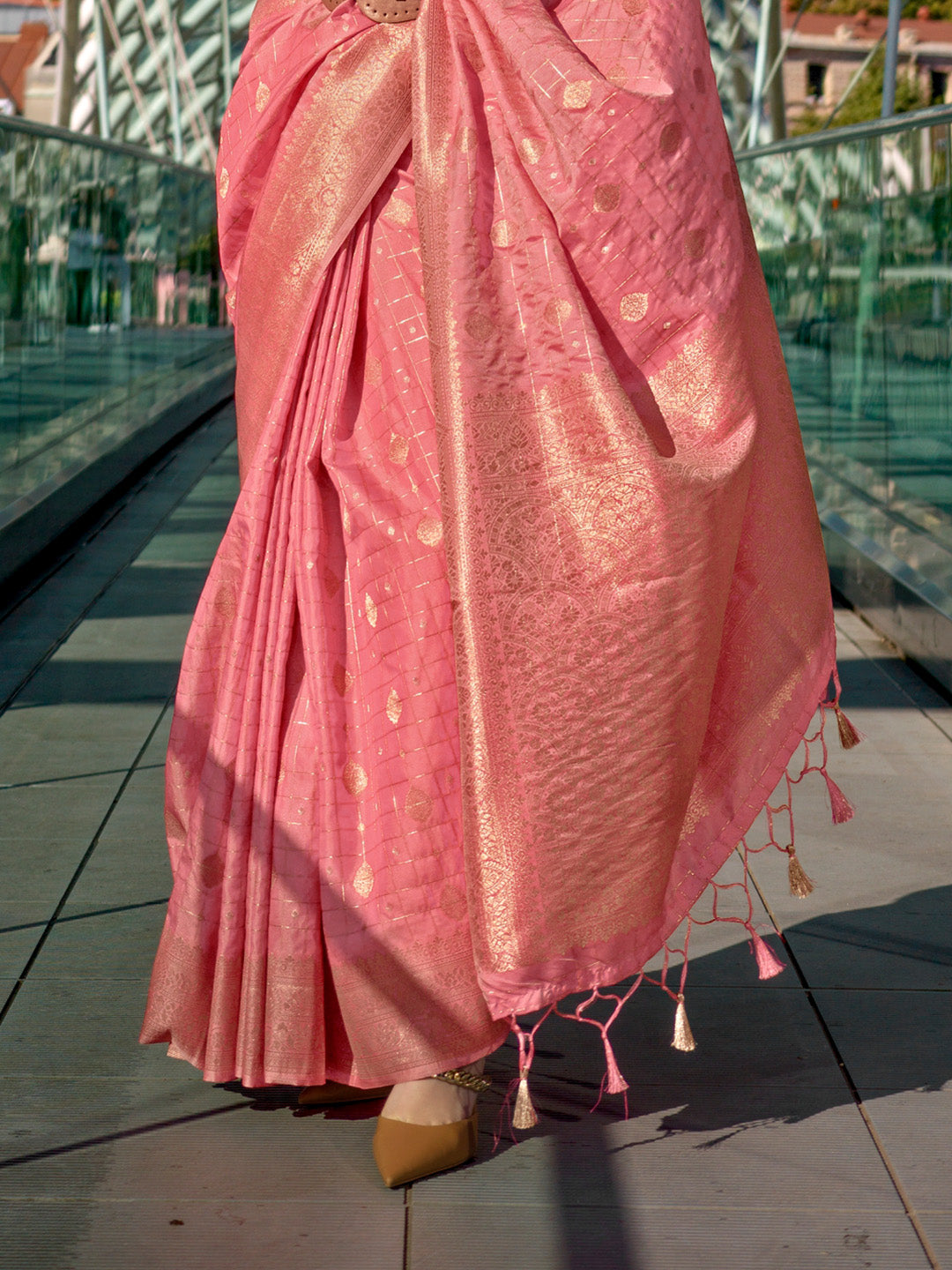 Pink Katan Silk Saree