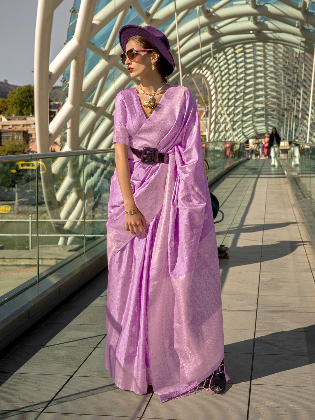 Purple Katan Silk Saree