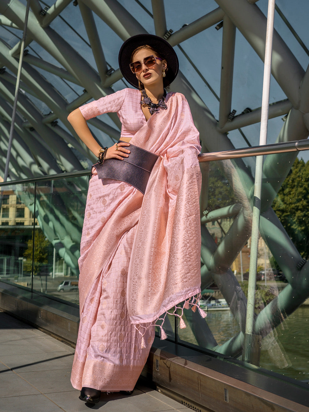Pink Katan Silk Saree