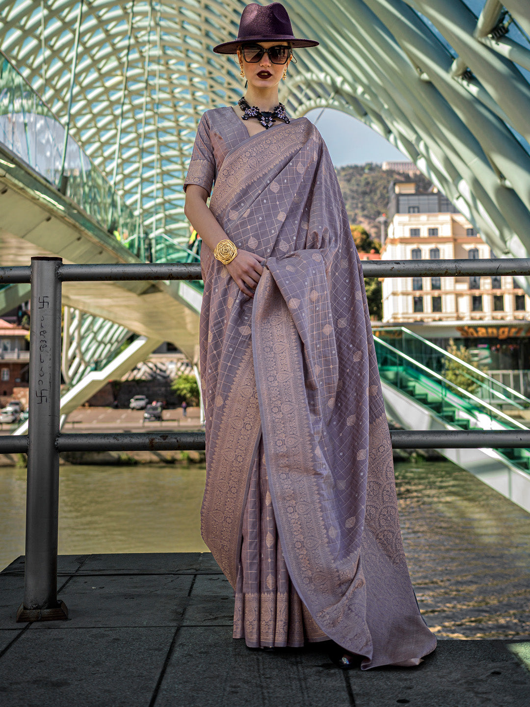 Purple Katan Silk Saree