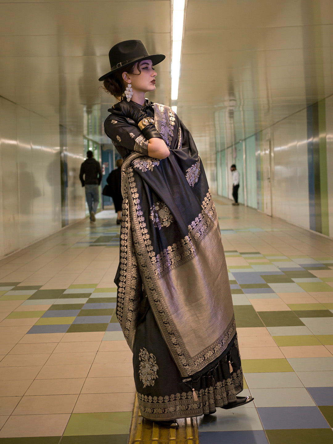 Black Katan Silk Saree